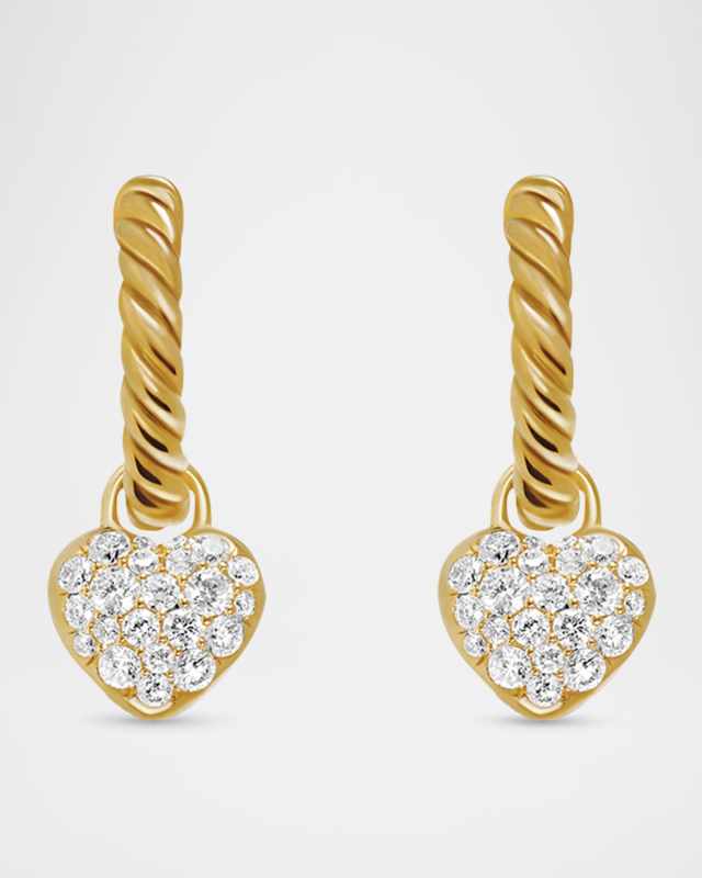Petite Interchangeable Pave Heart Earrings in 18K Gold with Diamonds, 16.4mm